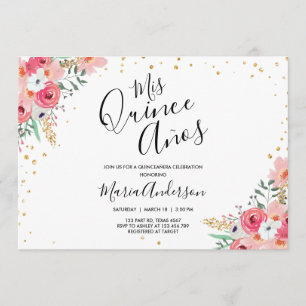 Quinceañera Mis Quince Años Pink Floral Birthday Invitation