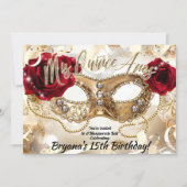 Quinceañera Mis Quiñce Cream Gold Masquerade Party Invitation (Front)