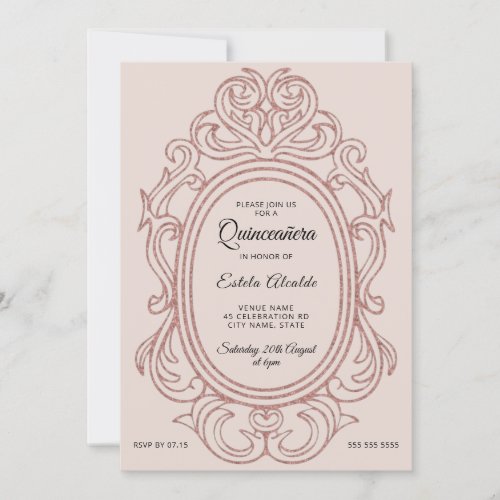 Quinceanera Mis Quince Dusty Rose Elegant Frame Invitation