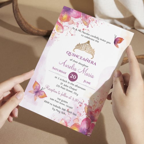 Quinceaera mis quince Tiara Butterflies Invitation