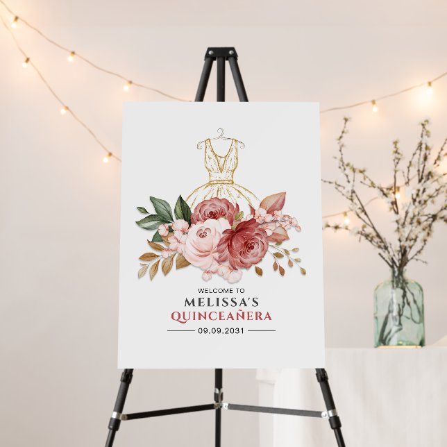 Quinceanera Modern Floral 15th Birthday Foam Board (In Situ (Stand))