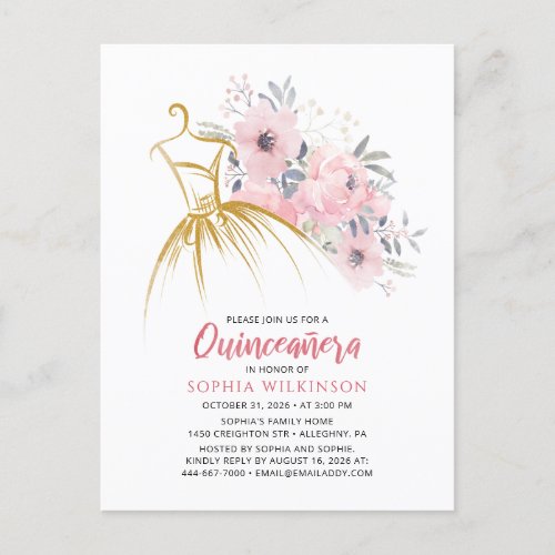 Quinceanera Modern Floral 15th Birthday Invitation Postcard