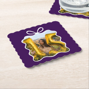 Quinceanera Modern Ribbon Photo Paper Coaster