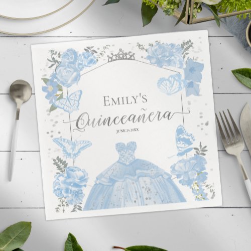 Quinceanera Napkins Dusty Blue Dress Butterfly