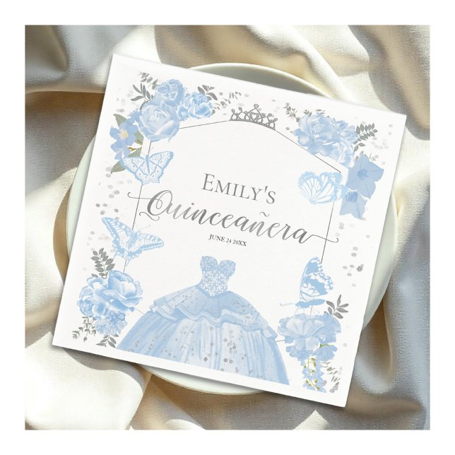Quinceanera Napkins Dusty Blue Dress Butterfly (Creator Uploaded)