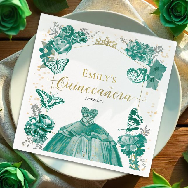 Quinceanera Napkins Emerald Green Dress Floral (Creator Uploaded)