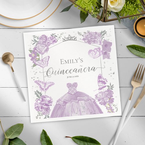 Quinceanera Napkins Lavender Dress Floral