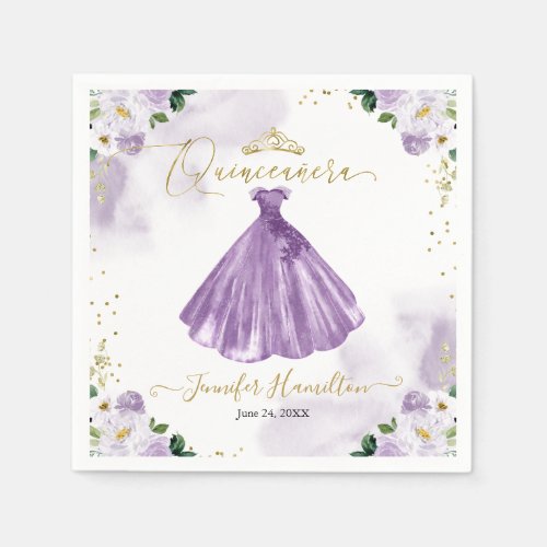 Quinceanera Napkins Purple Floral Dress