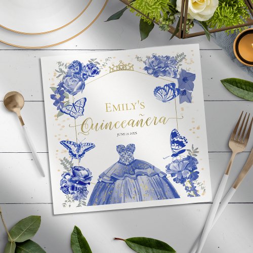 Quinceanera Napkins Royal Blue Dress Floral