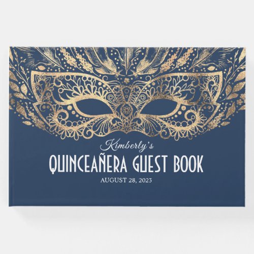 Quinceanera Navy and Gold Guest Book