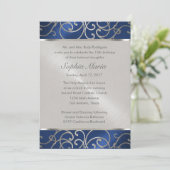 Quinceanera Navy Blue and Silver Filigree Swirls Invitation (Standing Front)