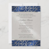 Quinceanera Navy Blue and Silver Filigree Swirls Invitation (Front)