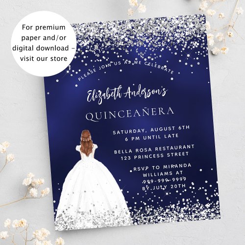 Quinceanera navy blue dress budget invitation flyer