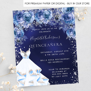 Quinceanera navy blue dress floral invitation
