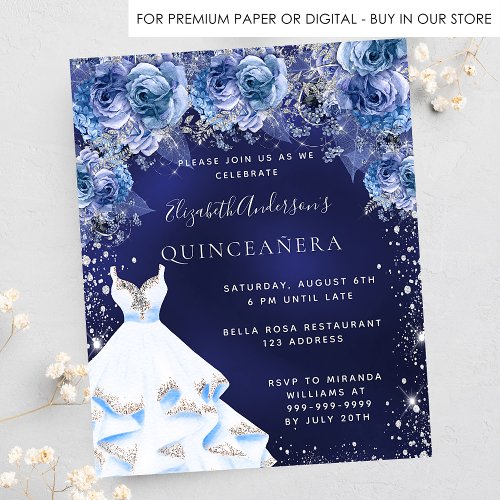 Quinceanera navy blue dress floral invitation
