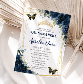 Quinceanera navy blue glitter dress invitation | Zazzle