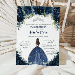 Quinceañera Navy Blue Floral Silver Princess Crown Invitation<br><div class="desc">Personalize this lovely quinceañera invitation with own wording easily and quickly,  simply press the customize it button to further re-arrange and format the style and placement of the text.  Matching items available in store!  (c) The Happy Cat Studio</div>
