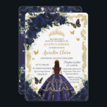 Quinceañera Navy Blue Flowers Gold Princess  Invitation<br><div class="desc">Personalize this lovely quinceañera invitation with own wording easily and quickly,  simply press the customize it button to further re-arrange and format the style and placement of the text.  Matching items available in store!  (c) The Happy Cat Studio</div>