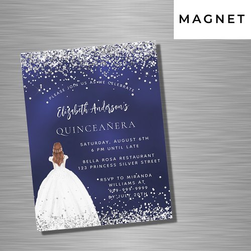 Quinceanera navy blue glitter dress luxury magnetic invitation