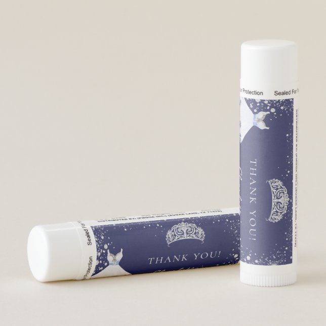 Quinceanera navy blue glitter dress tiara favor lip balm (Rotated Right)
