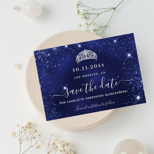  Quinceanera navy blue glitter sparkles Save The Date