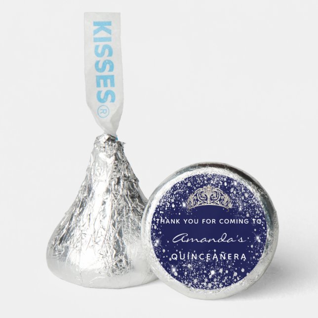 Quinceanera navy blue glitter tiara thank you hershey®'s kisses® (Front)