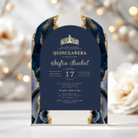 Quinceañera Navy Blue Gold Agate Elegant