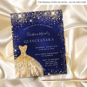 Quinceanera navy blue gold dress invitation