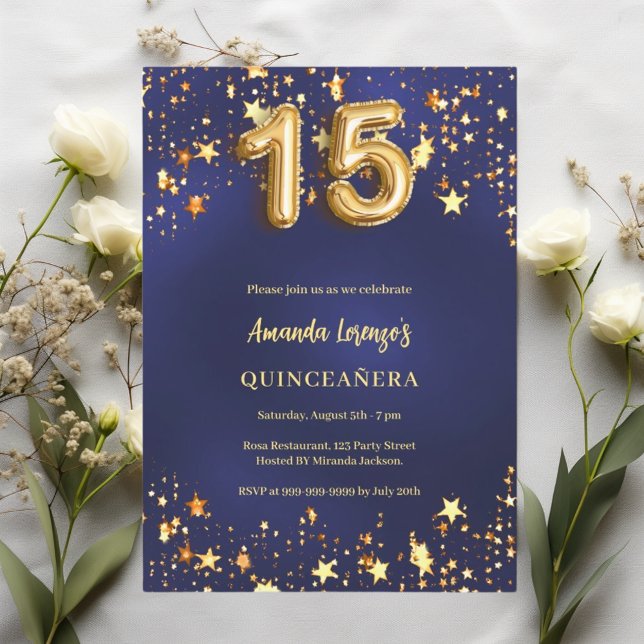 Quinceanera navy blue gold stars invitation (Creator Uploaded)
