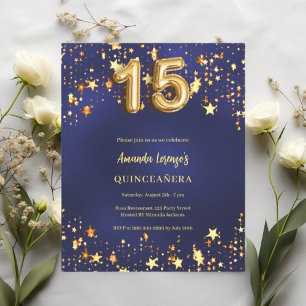 Quinceanera navy blue gold stars invitation
