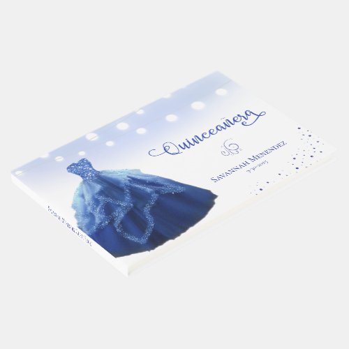 Quinceanera Navy Blue Gown String Lights Photo Guest Book