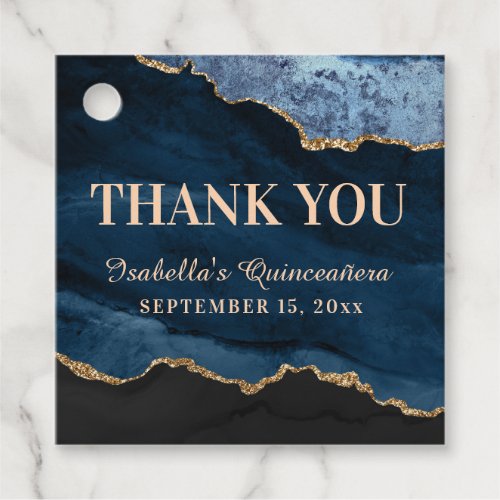 Quinceaera Navy Blue Marble Name Thank You Favor Tags