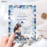 Quinceañera Navy Blue Peach Silver Dress Flowers Acrylic Invitations<br><div class="desc">This modern acrylic Quinceañera Invitation can be clear or frosted,  rectangle or arch shaped as desired to suit your needs. You can change the color of the text in design tools.</div>