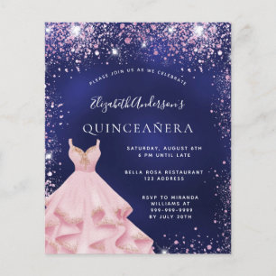 Quinceanera navy blue pink dress budget invitation flyer