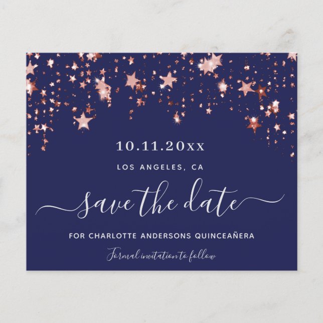 Quinceanera navy blue rose budget Save the Date Flyer (Front)