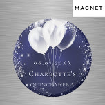 Quinceanera navy blue silver balloon Save the date Magnet<br><div class="desc">For a Quinceañera,  15th birthday. Navy blue backround,  the blue color is uneven. Decorated with faux silver glitter,  sparkles and white balloons.  Personalize and add a name.  White letters. Can be used as a keepsake,  party favor or Save the Date reminder for your guests.</div>
