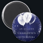 Quinceanera navy blue silver balloon Save the date Magnet<br><div class="desc">For a Quinceañera,  15th birthday. Navy blue backround,  the blue color is uneven. Decorated with faux silver glitter,  sparkles and white balloons.  Personalize and add a name.  White letters. Can be used as a keepsake,  party favor or Save the Date reminder for your guests.</div>