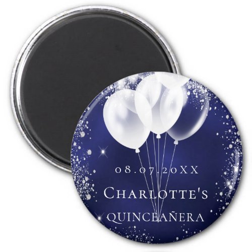 Quinceanera navy blue silver balloon Save the date Magnet