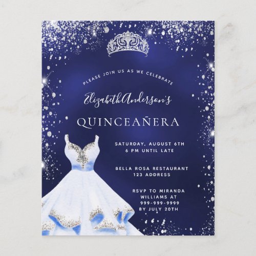Quinceanera navy blue silver dress tiara budget flyer