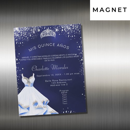 Quinceanera navy blue silver dress tiara luxury magnetic invitation