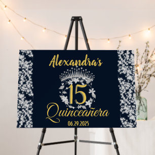 Quinceanera Navy Blue & Silver Elegant Boho  Foam Board