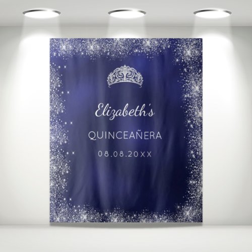 Quinceanera navy blue silver glitter dust tapestry