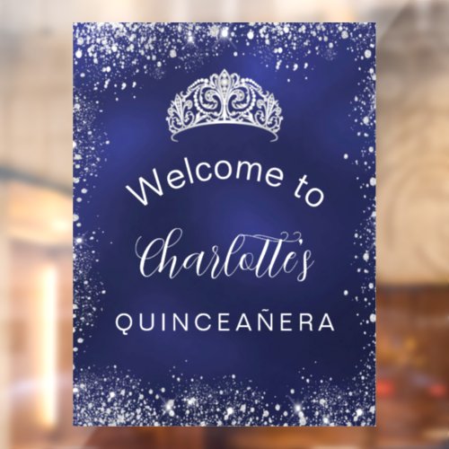 Quinceanera navy blue silver glitter welcome window cling