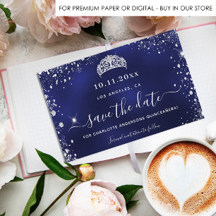 Quinceanera navy blue silver save date card