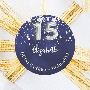 Quinceanera navy blue silver stars classic round sticker