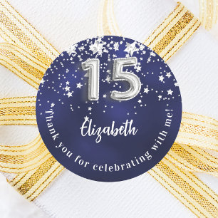 Quinceanera navy blue silver stars classic round sticker
