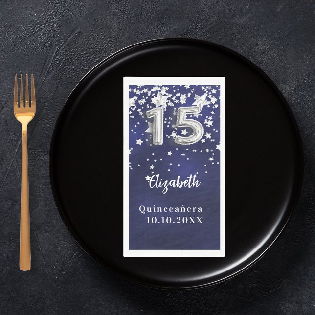 Quinceanera navy blue silver stars paper guest towels (Creator Uploaded)
