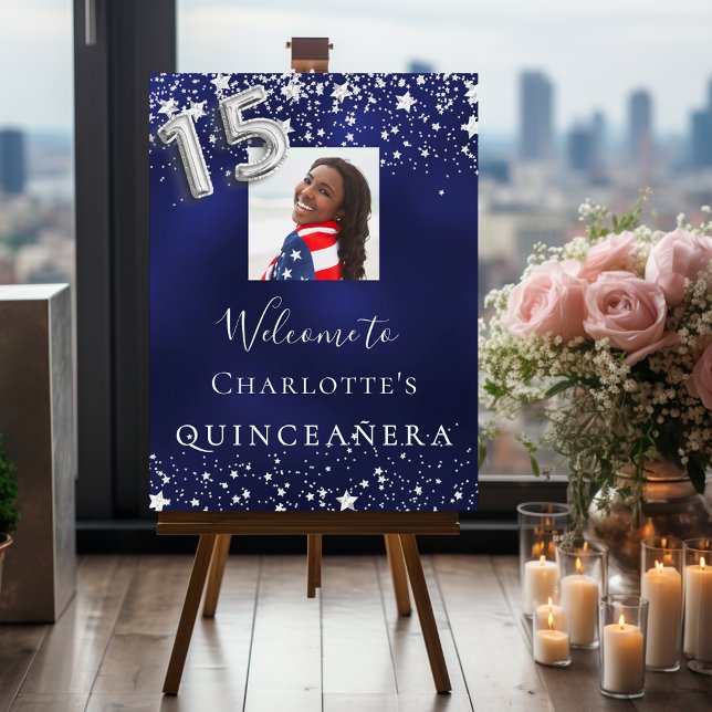 Quinceanera navy blue silver stars photo welcome foam board (Creator Uploaded)