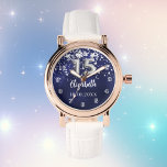 Quinceanera navy blue silver stars watch<br><div class="desc">Quinceañera gift. A navy blue background color with faux silver stars. The blue color is uneven.  Add a name,  date.</div>