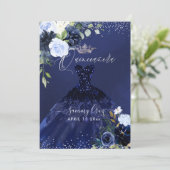 Quinceanera Navy Blue Watercolor Dress Invitation (Standing Front)